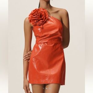 Siempre Faux leather Rosette Dress. NWT
